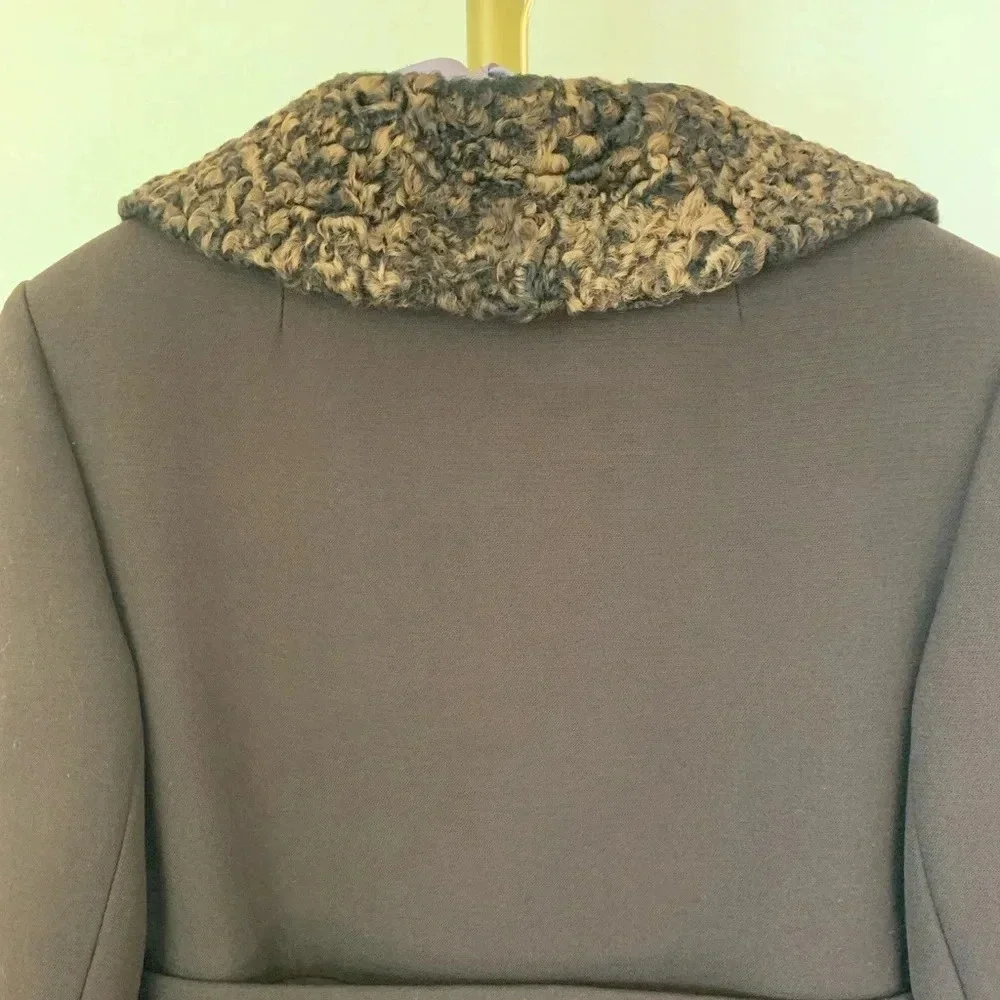 Vintage 1970s Stegari New York 100% Virgin Wool Coat Lambswool Trim Rose Small